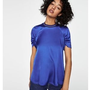 ZARA | NWOT Satin Top with Ribbed Collar